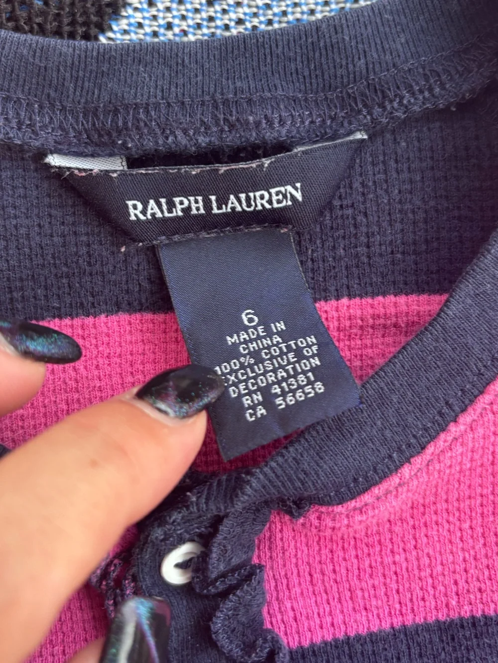 RALPH LAUREN KIDS PINK BLUE WAFFLE KNIT LONG SLEEVE SHIRT GIRLS SIZE 6
